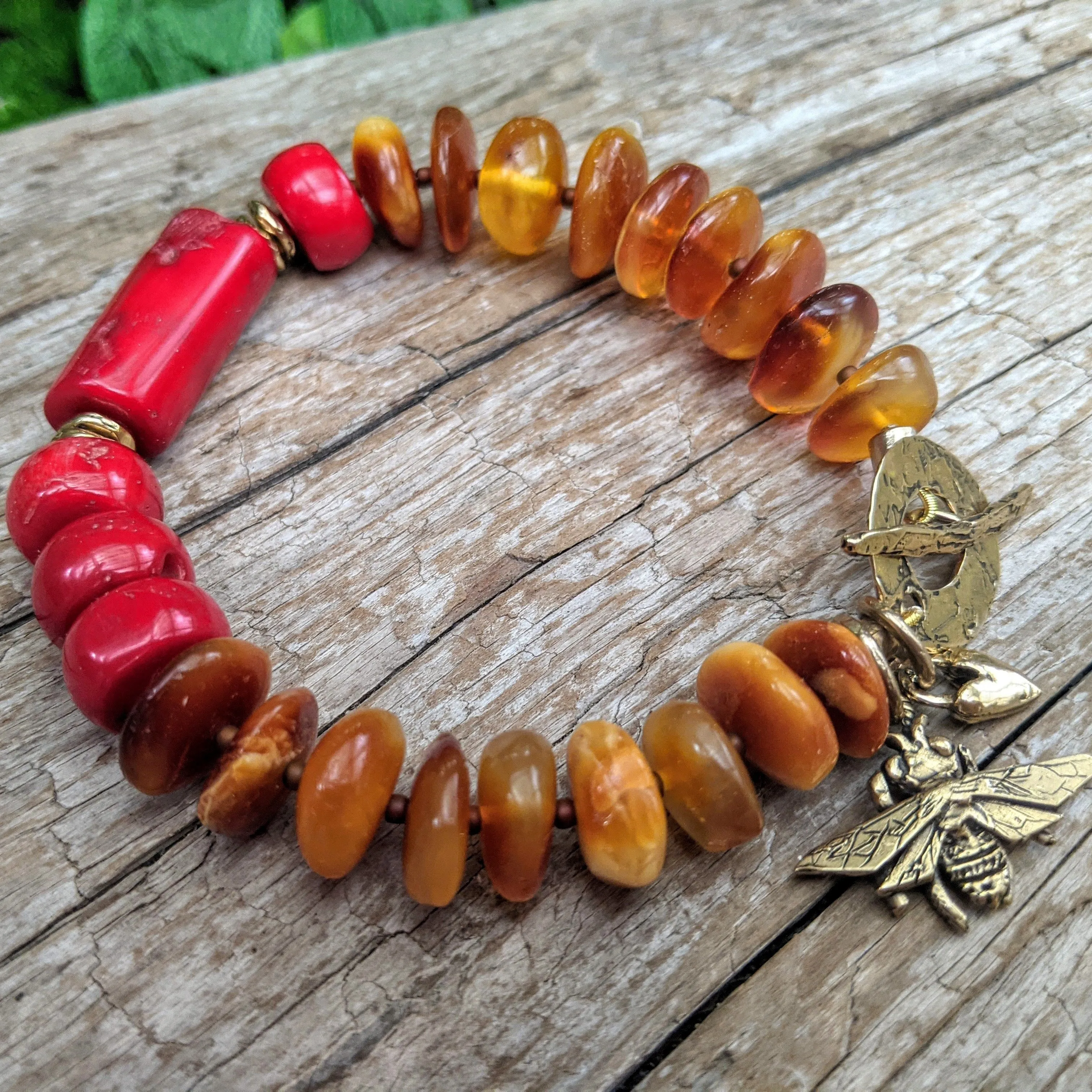 Baltic Amber & Coral Bracelet