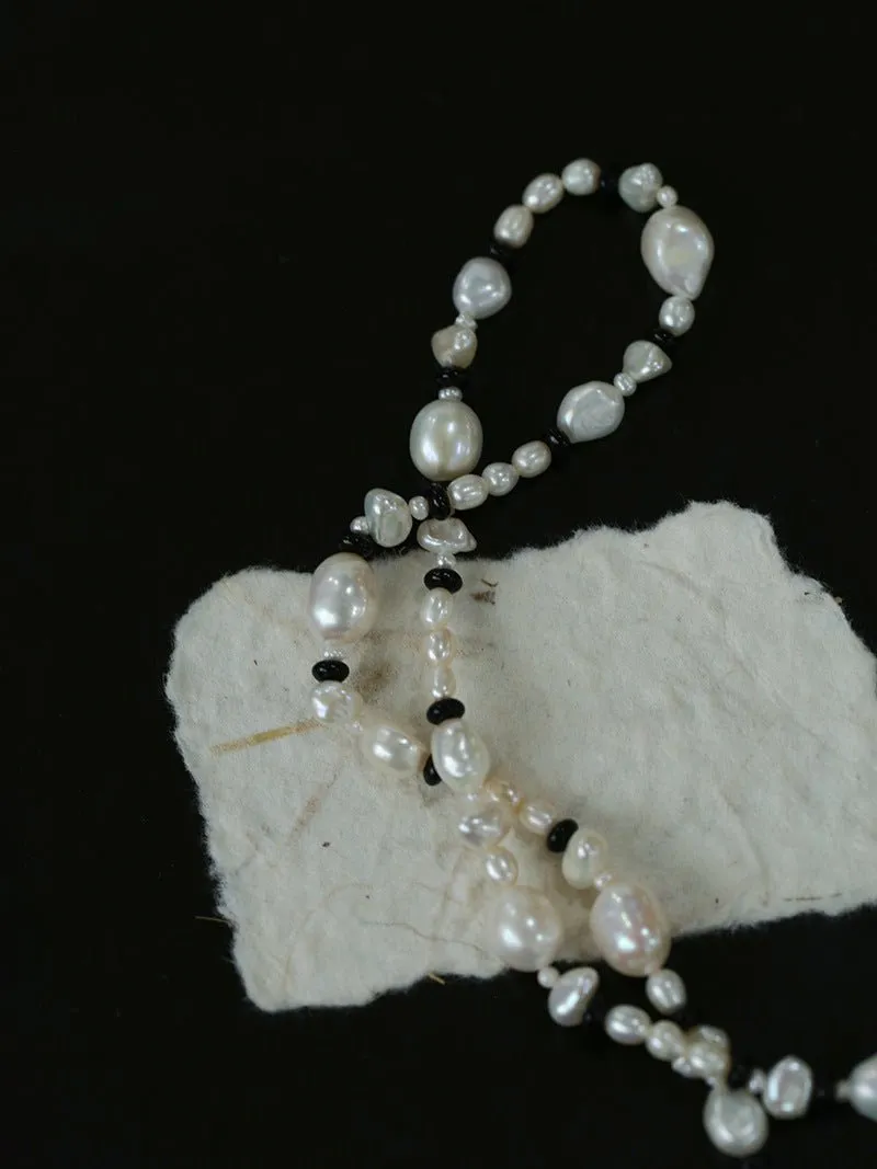 Baroque Pearl and Black Agate Beaded Necklace