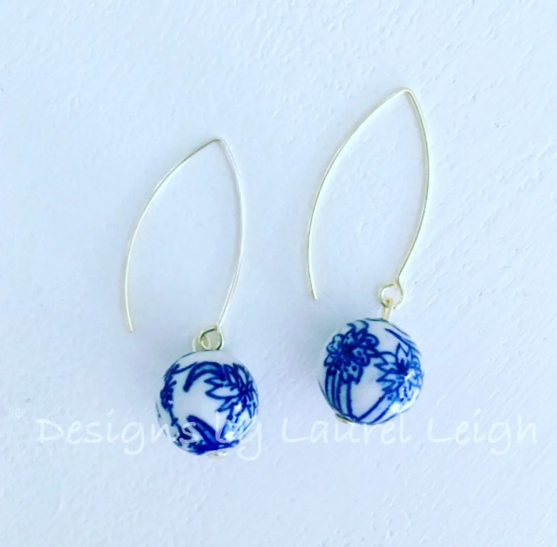 Blue & White Chinoiserie Wire Drop Earrings