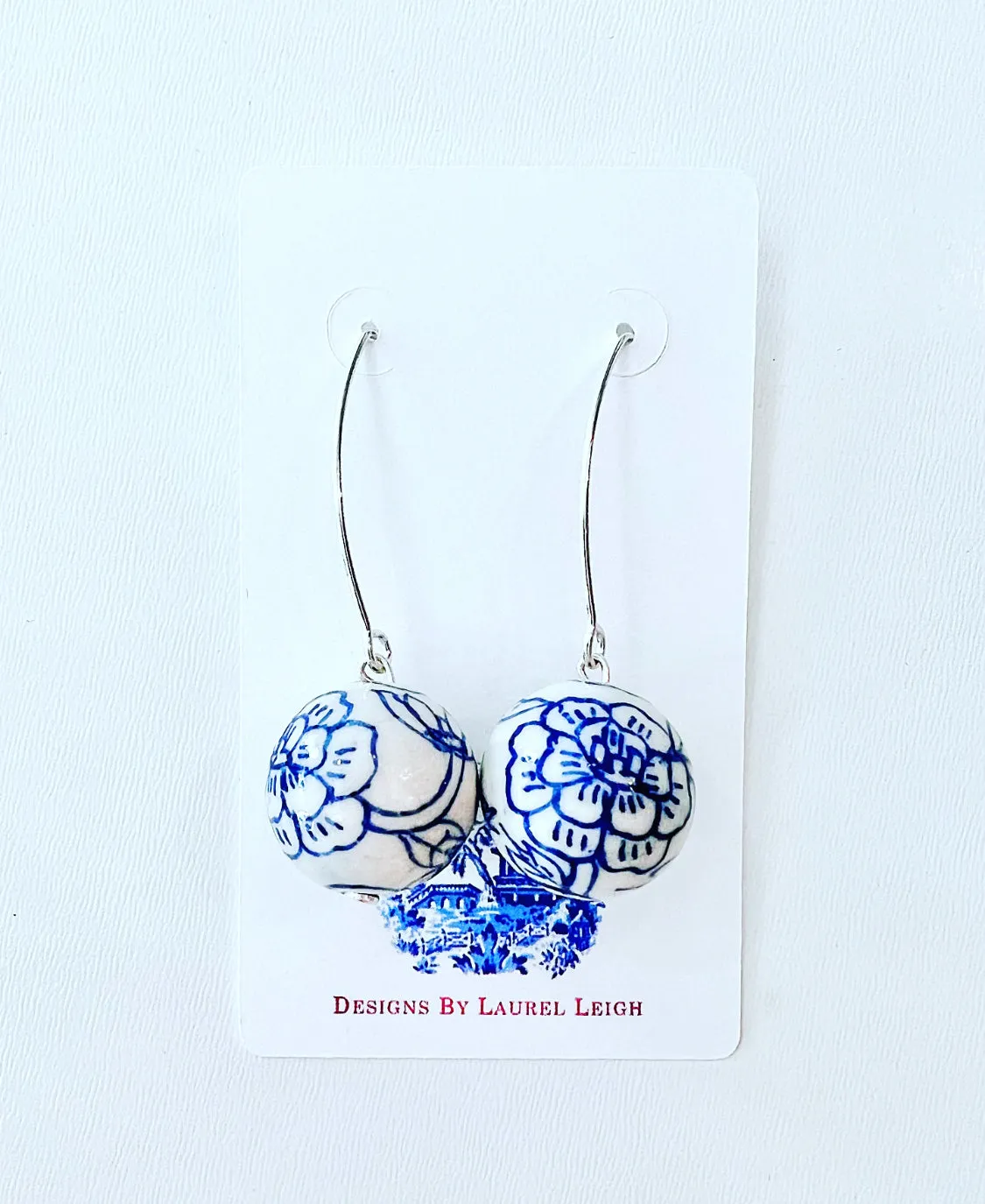 Blue & White Chinoiserie Wire Drop Earrings