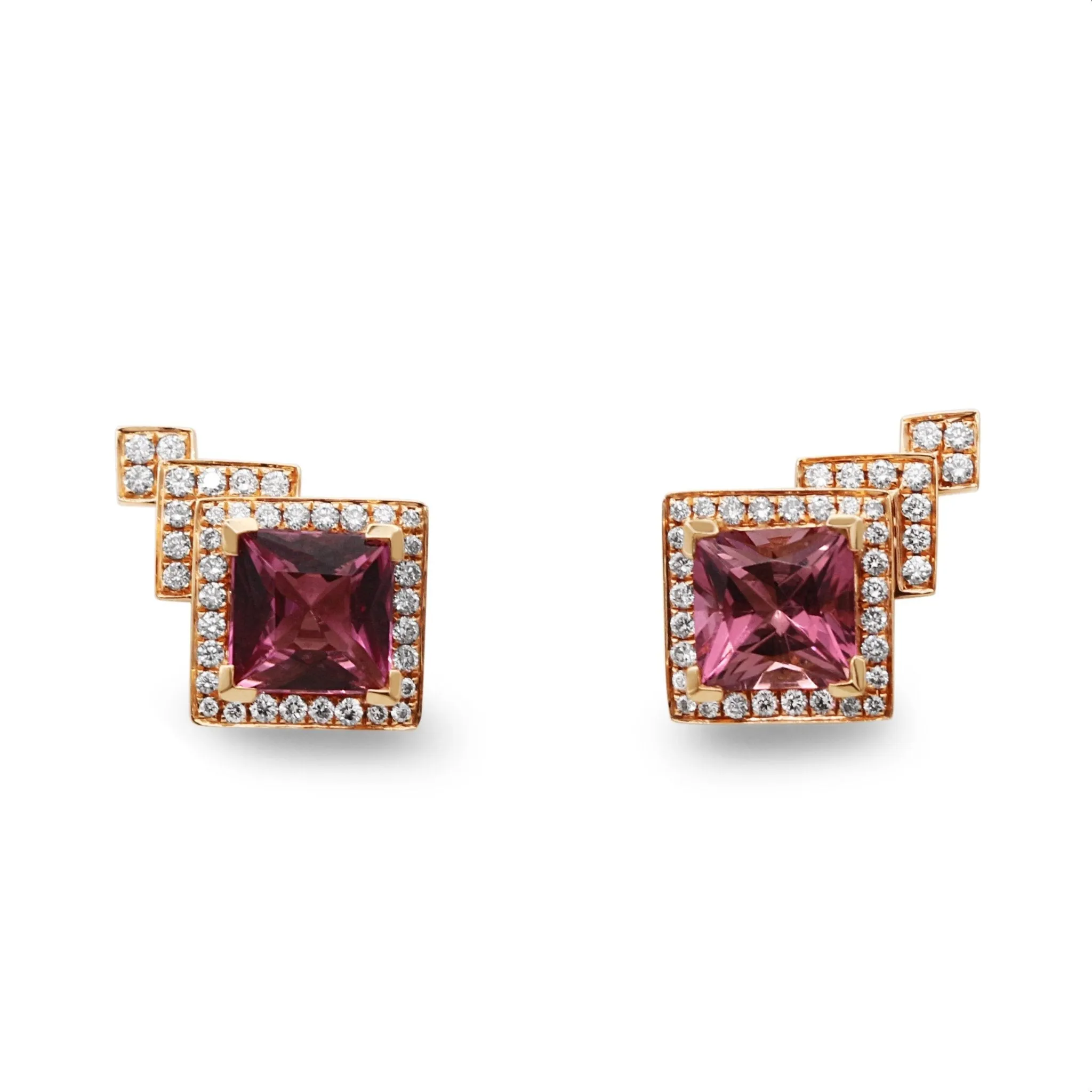 Boodles Savoy Design Pink Tourmaline & Diamond Earstuds - 18ct Rose Gold