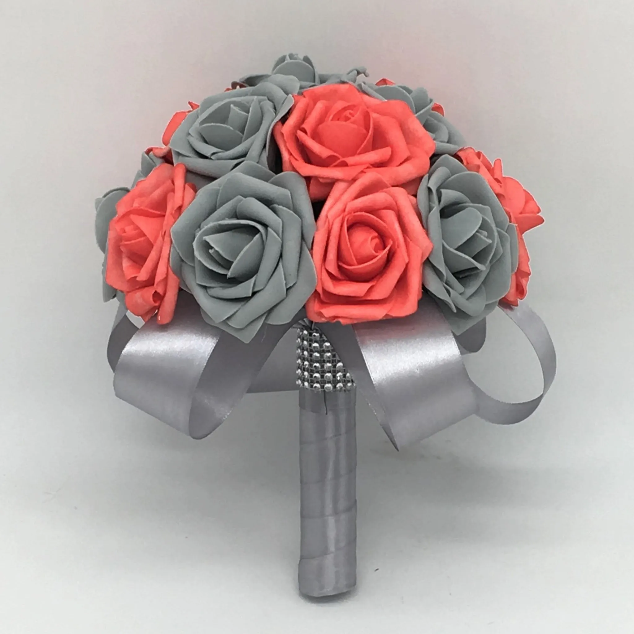 Bridal Wedding Bouquet Coral Gray Rose