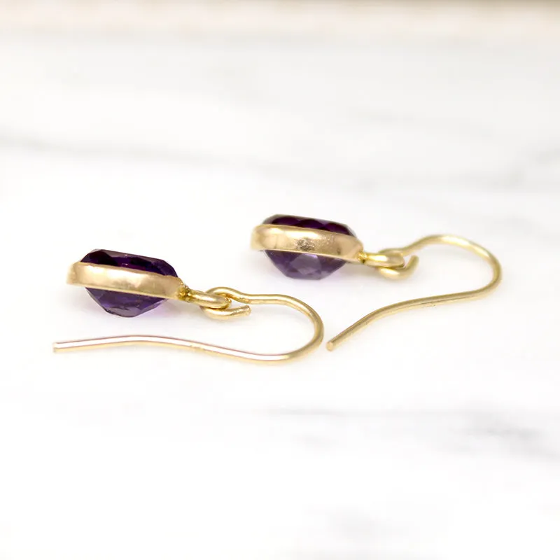 Bright Lilac Amethyst Drop Earrings in 14k Gold