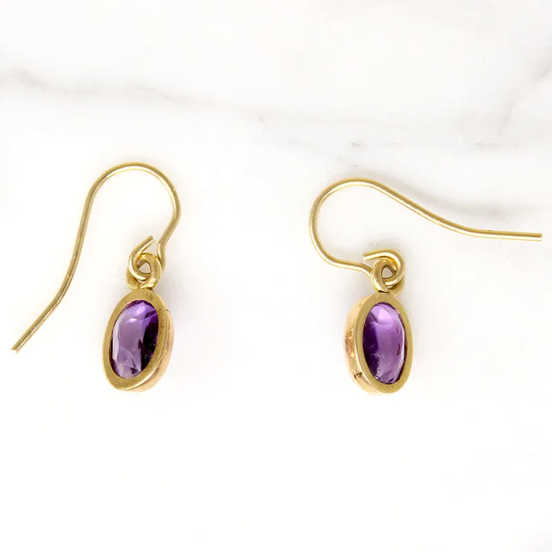 Bright Lilac Amethyst Drop Earrings in 14k Gold