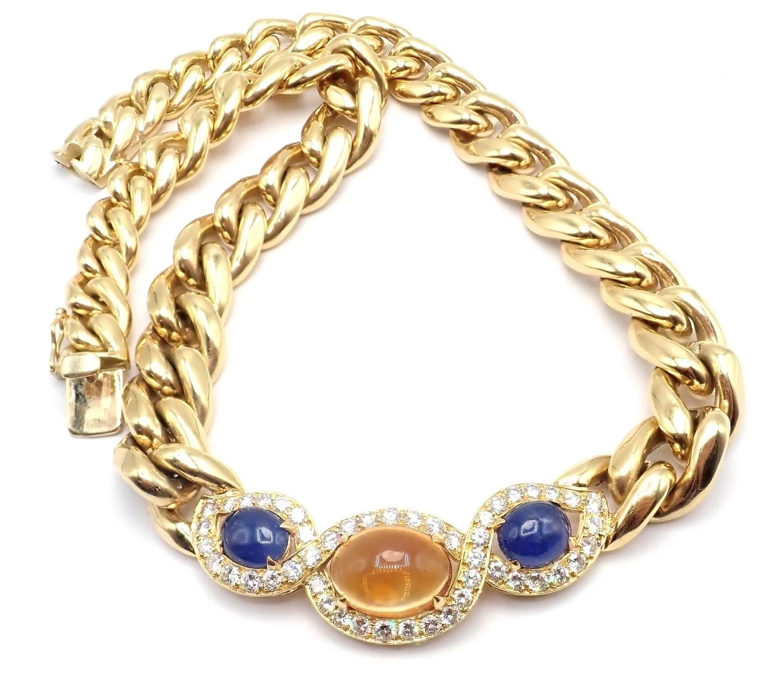 Bvlgari Bulgari 18k Yellow Gold Diamond Citrine Sapphire Link Necklace Paper