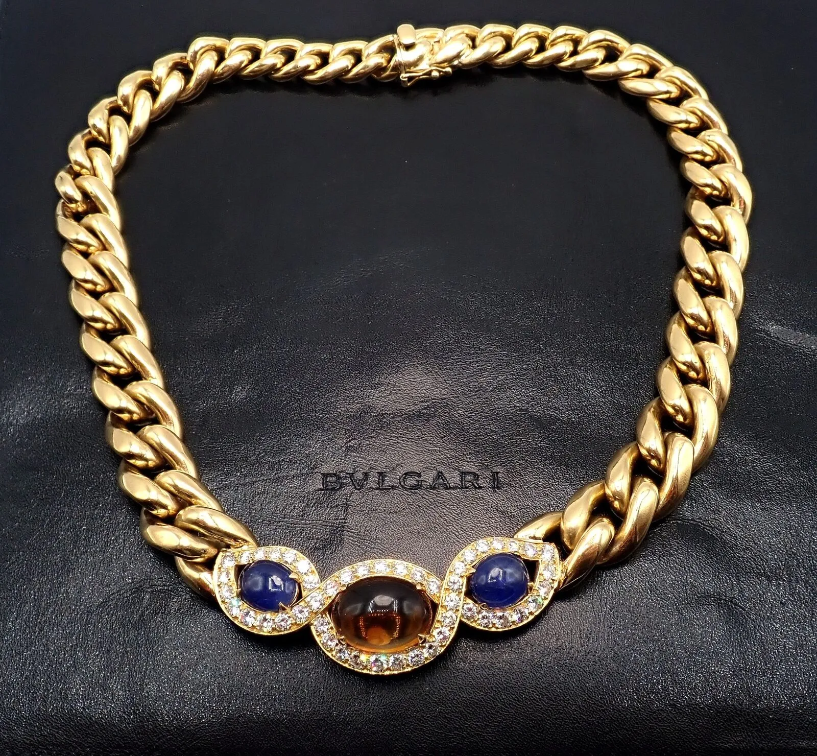 Bvlgari Bulgari 18k Yellow Gold Diamond Citrine Sapphire Link Necklace Paper