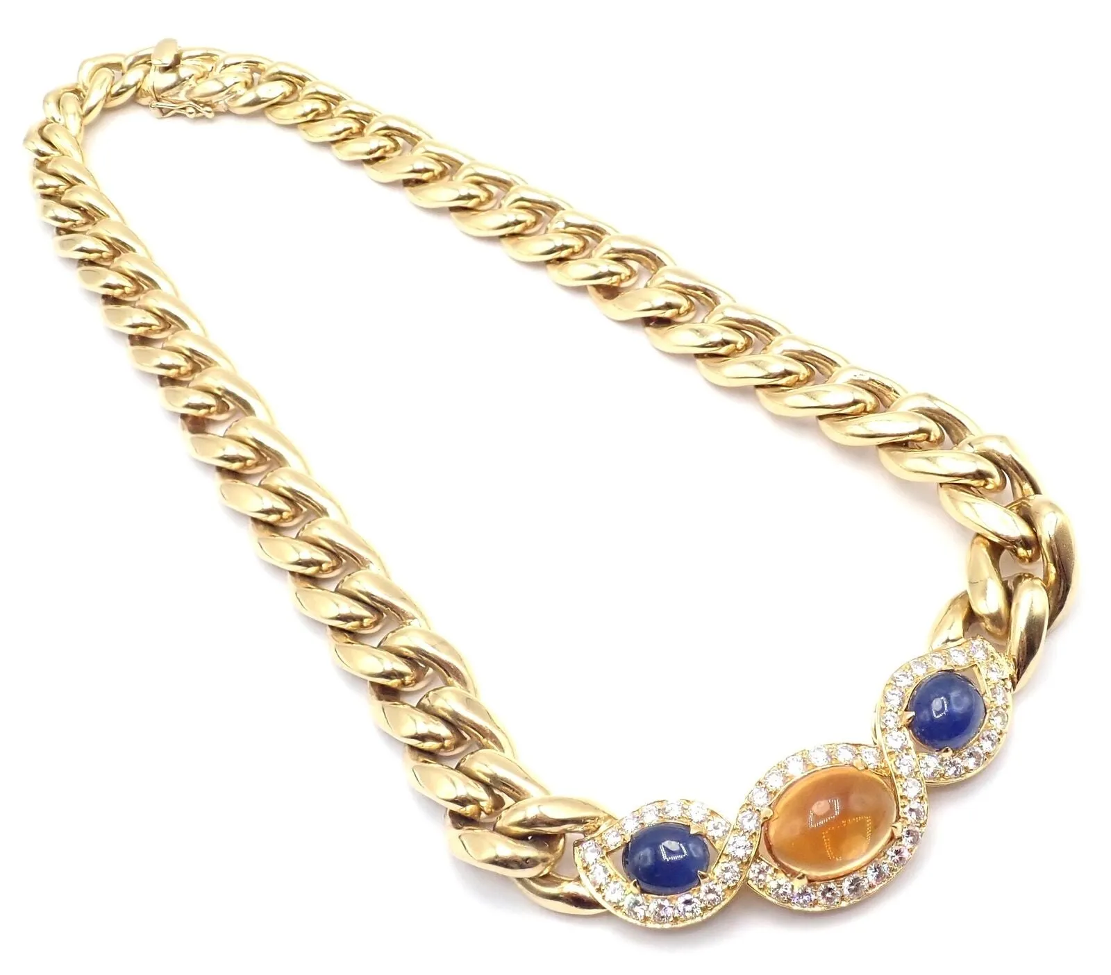 Bvlgari Bulgari 18k Yellow Gold Diamond Citrine Sapphire Link Necklace Paper