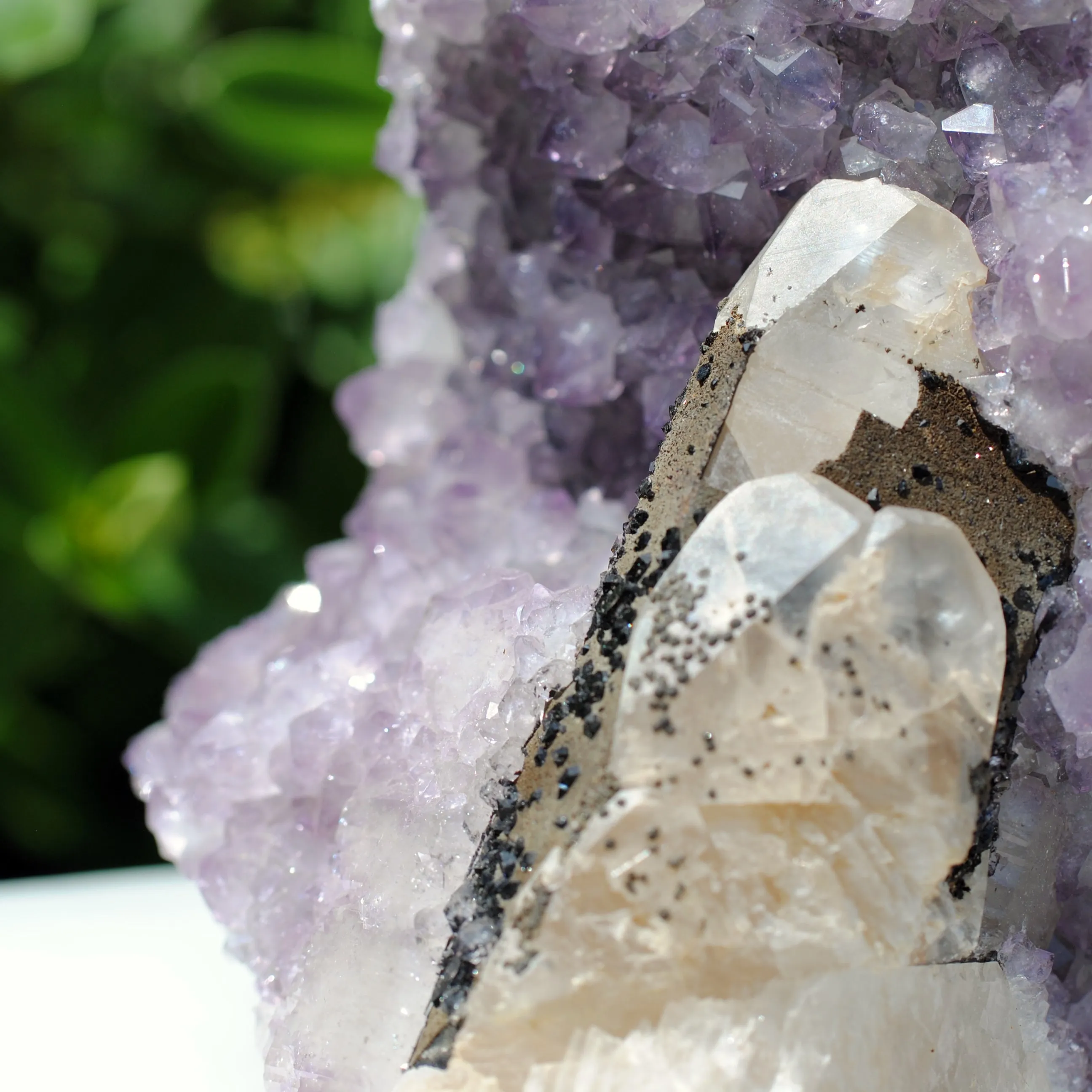 Calcite Crystal on gemstone amethyst crystal matrix