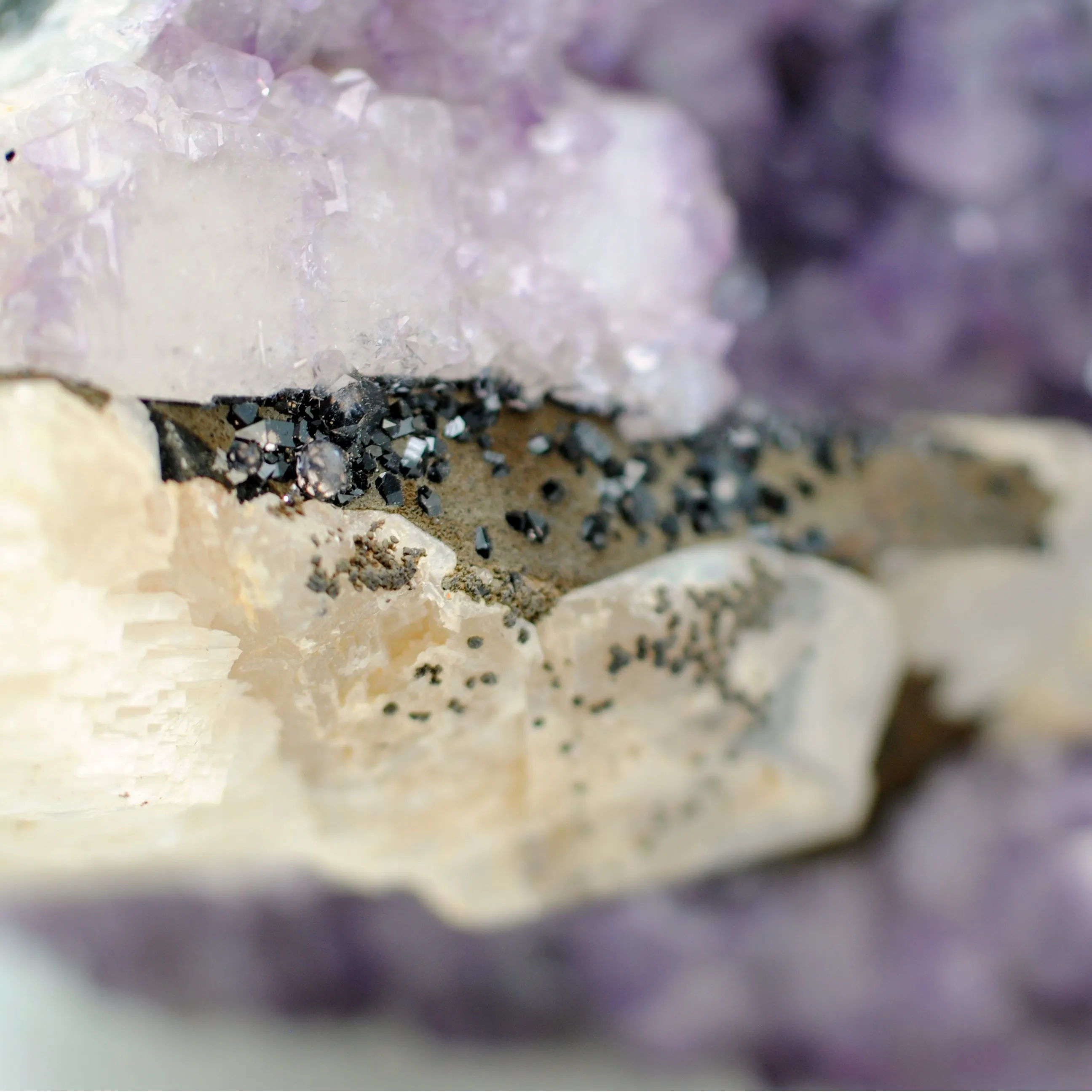 Calcite Crystal on gemstone amethyst crystal matrix