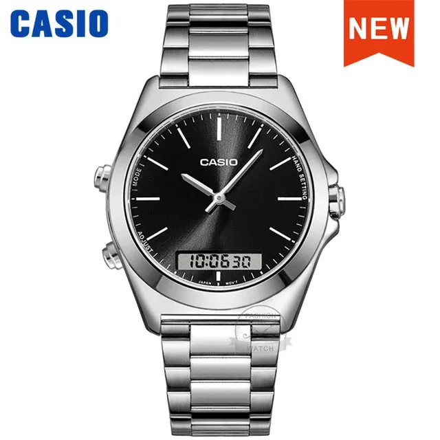 Casio AMW-880D-1A Men's Luxury Quartz Watch - Stainless Steel Band, 50m Waterproof, Chronograph, LED Display, Alarm.