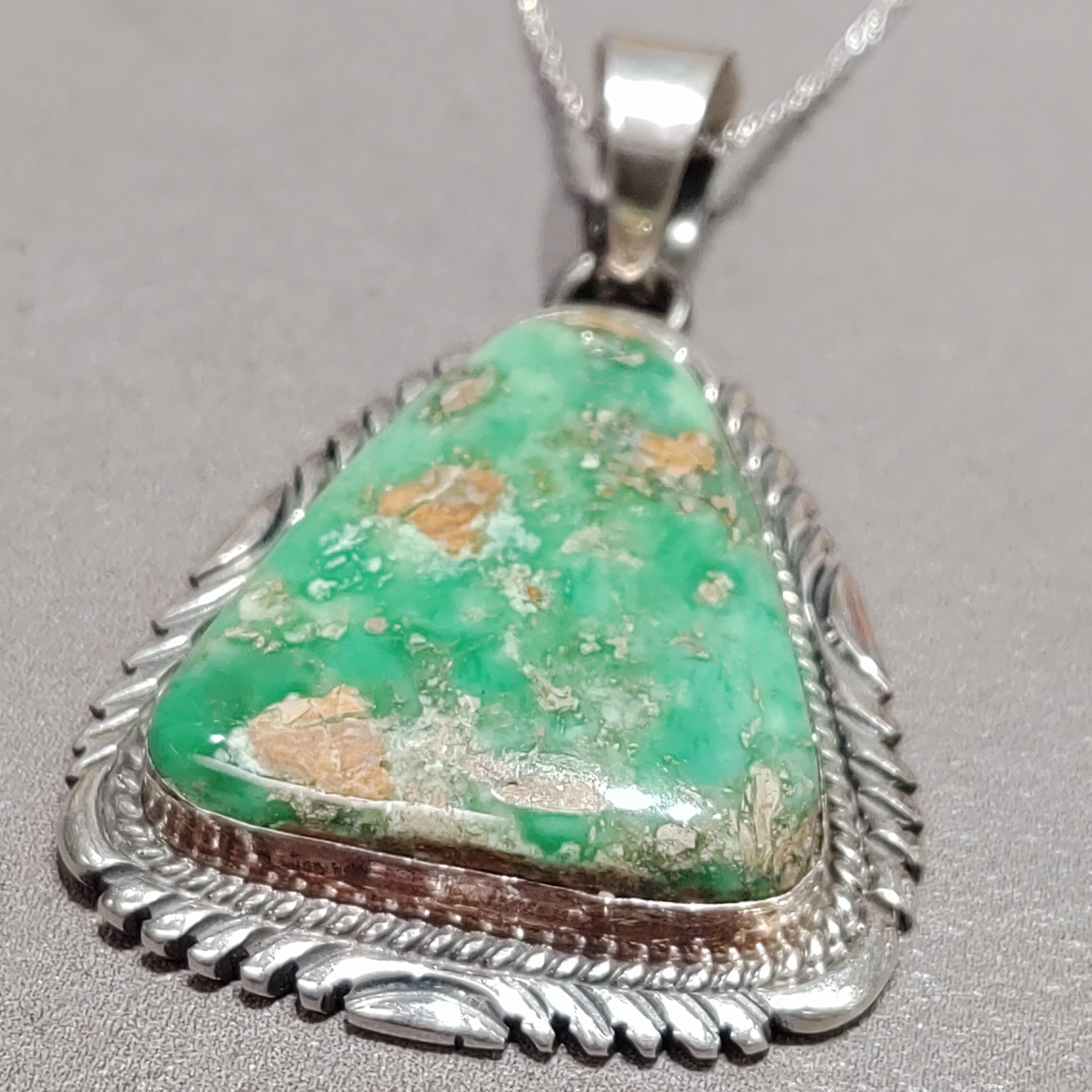 Cecil Atencio Navajo Green Turquoise Sterling Silver Pendant- Handmade Native American