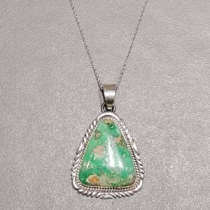 Cecil Atencio Navajo Green Turquoise Sterling Silver Pendant- Handmade Native American