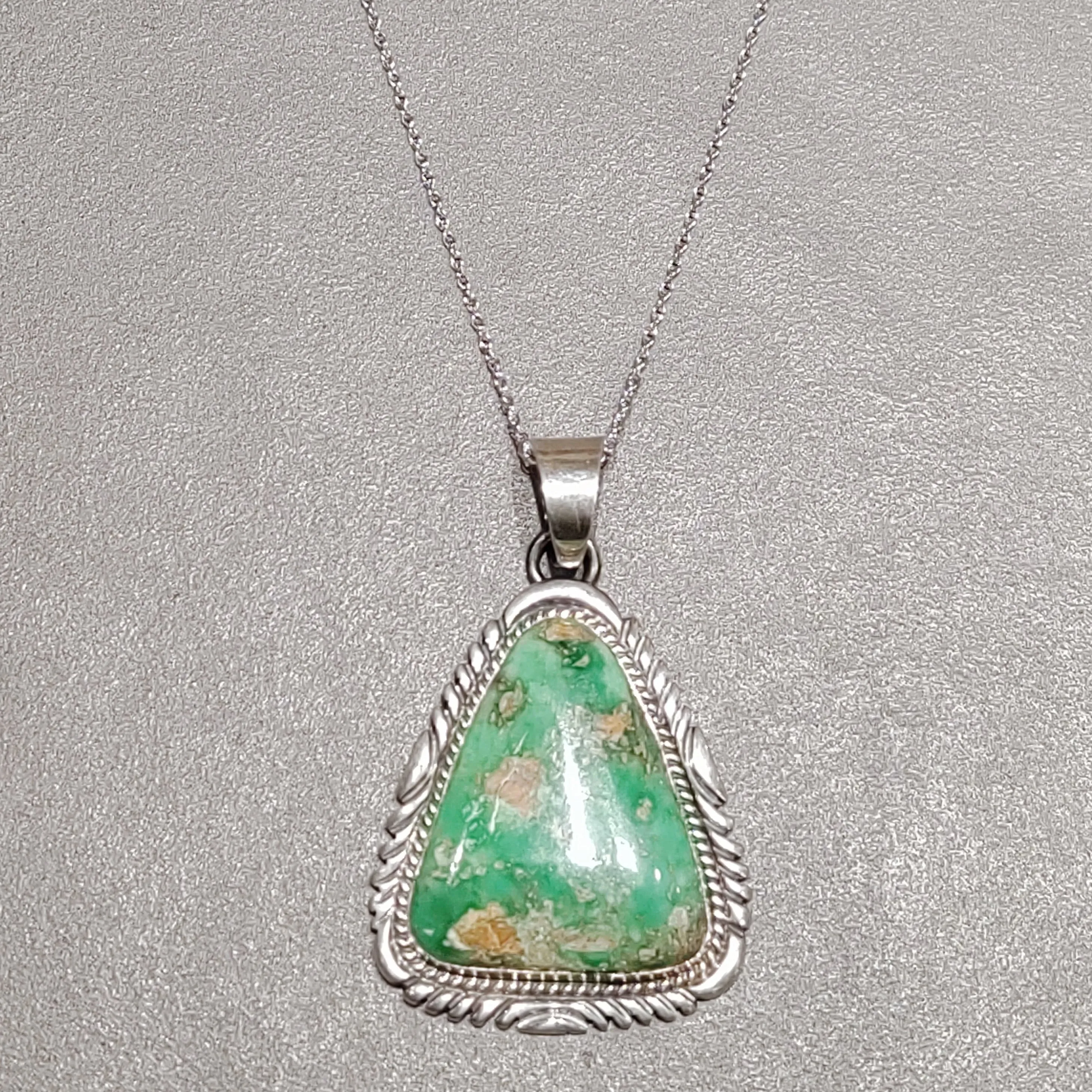 Cecil Atencio Navajo Green Turquoise Sterling Silver Pendant- Handmade Native American