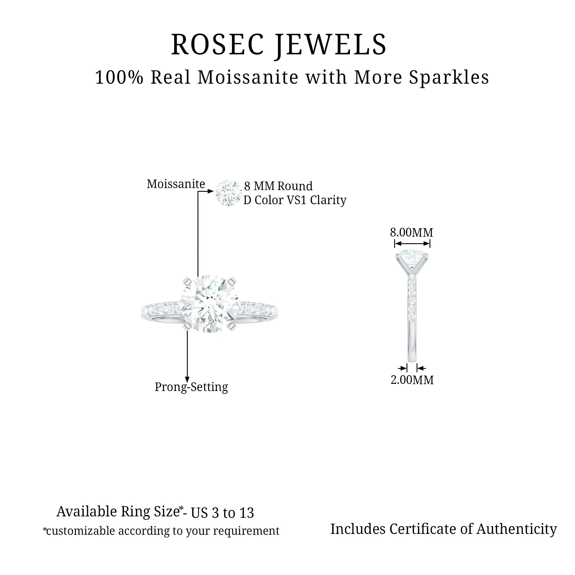 Certified Moissanite Solitaire Engagement Ring