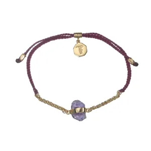 CHAIN & CORD CRYSTAL BRACELET - AMETHYST - BURGUNDY - GOLD