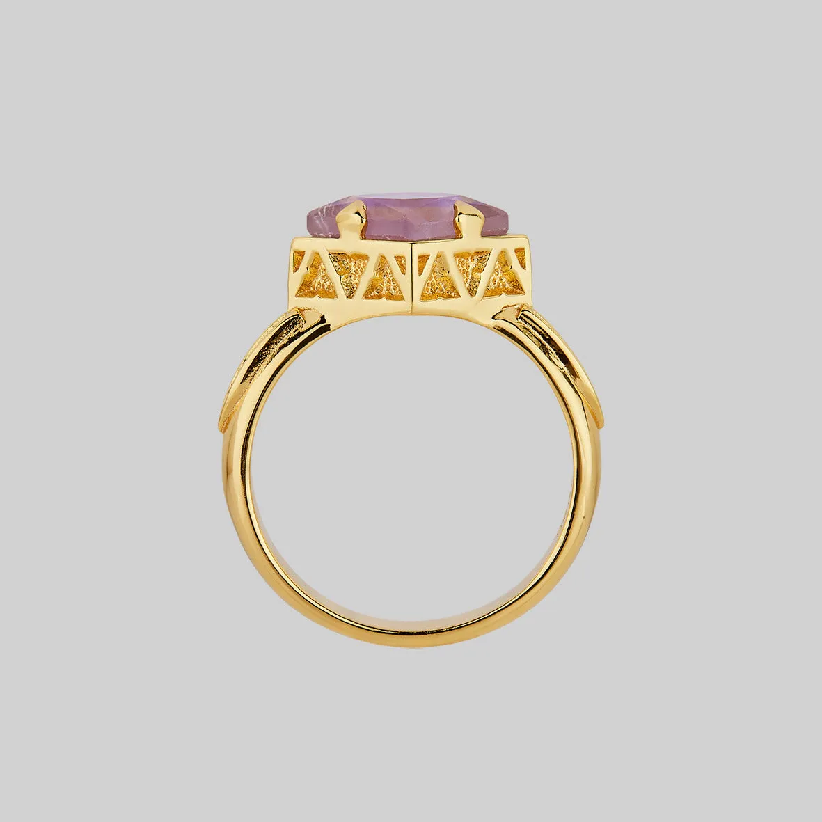 CHALICE. Violet Amethyst Gothic Ring - Gold