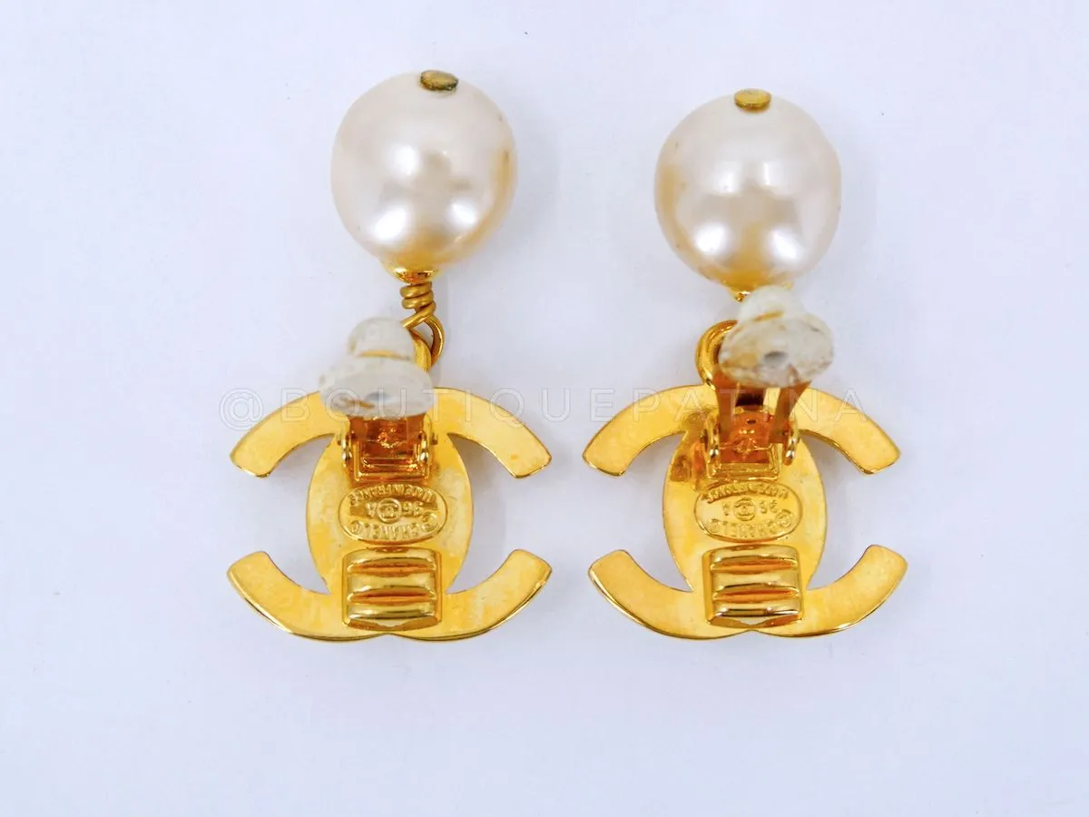 Chanel 96A Vintage Pearl Drop Turnlock Earrings