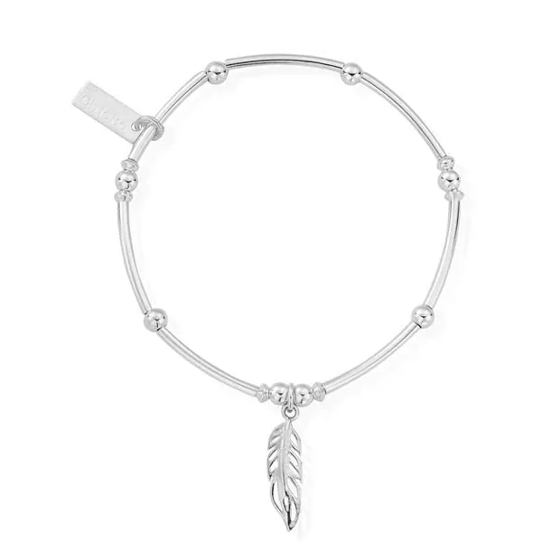 ChloBo Mini Noodle Ball Filigree Feather Silver Bracelet