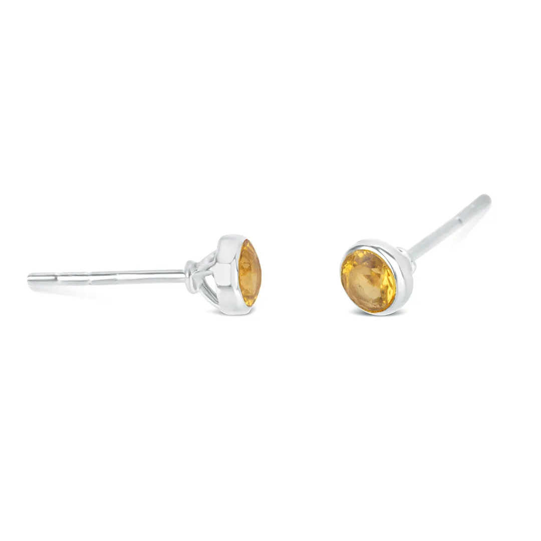 Citrine Mini Stud Earrings | Silver - November