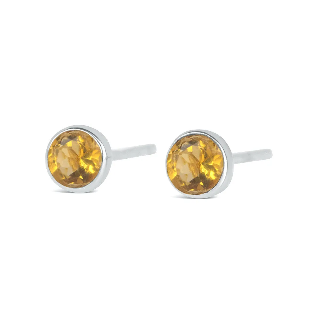 Citrine Mini Stud Earrings | Silver - November