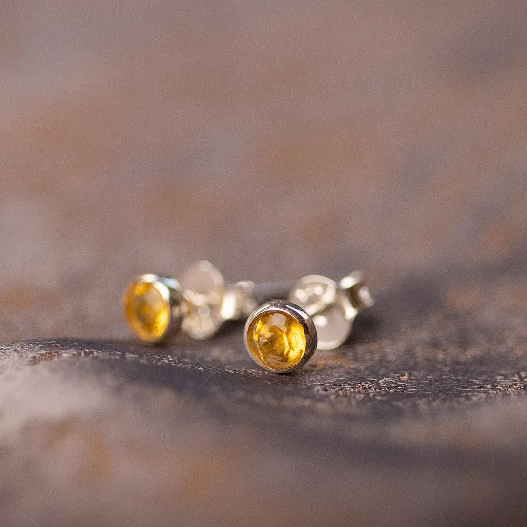 Citrine Mini Stud Earrings | Silver - November