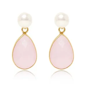 Clara Cultured Freshwater Pearl & Pink Chalcedony Drop Earrings