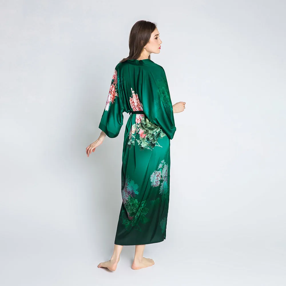 Coral Chrysanthemum Long Kimono Robe