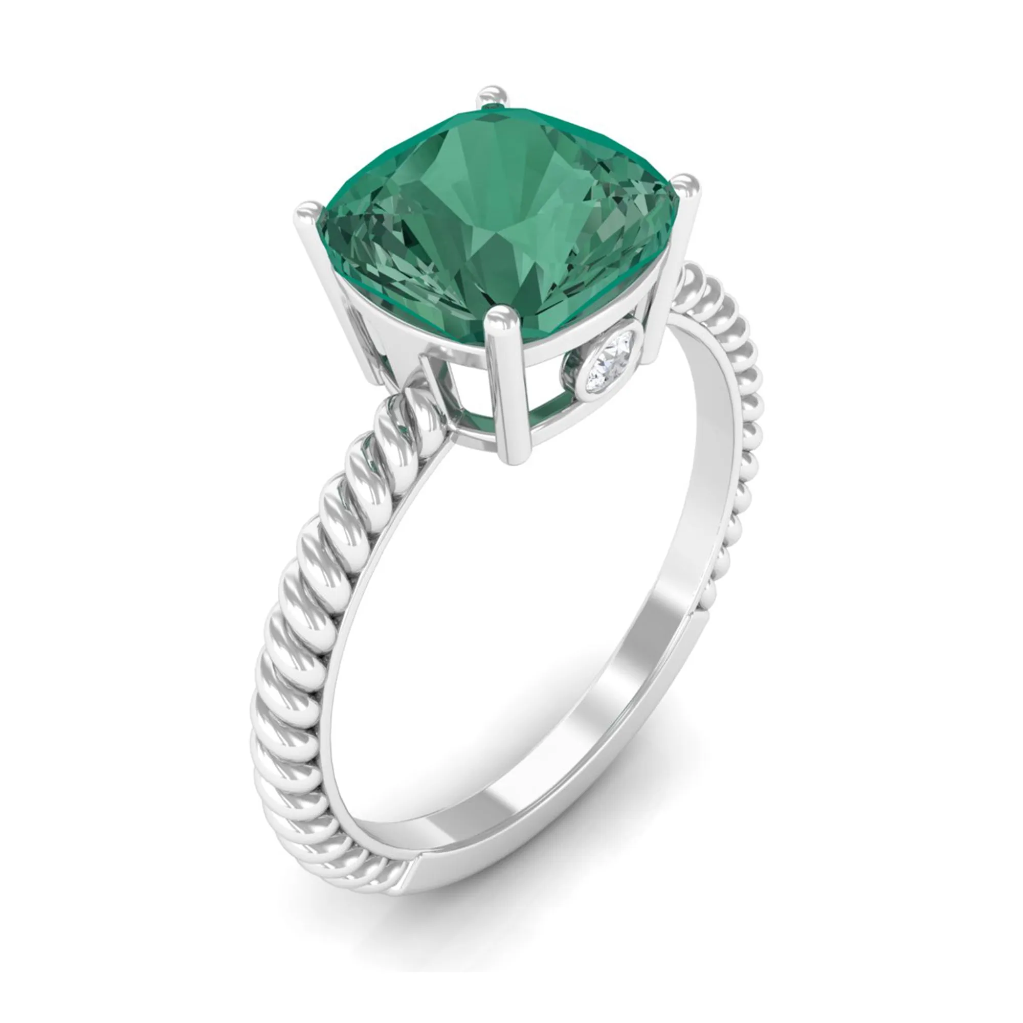 Created Green Sapphire Solitaire Engagement Ring