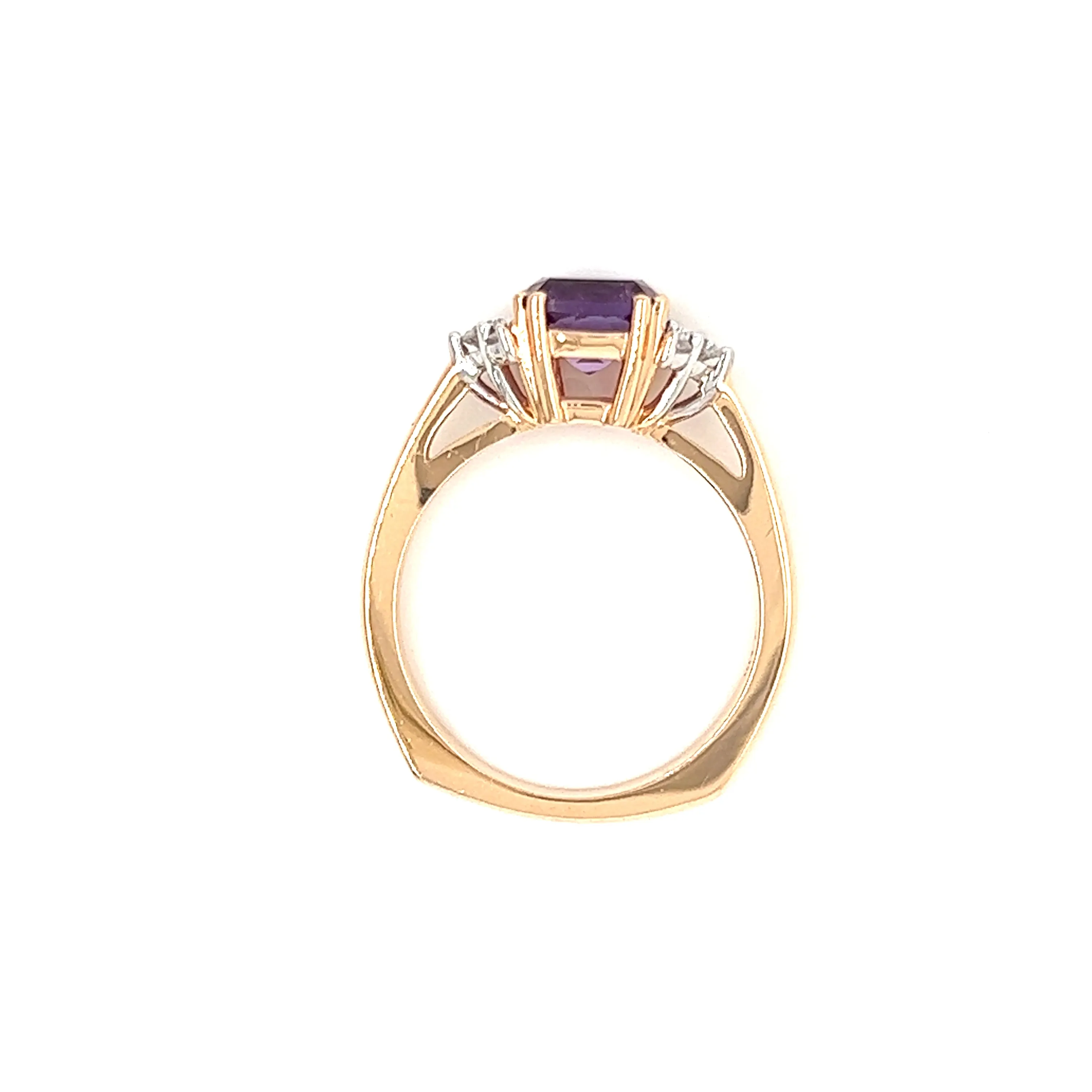 Cushion Amethyst Ring with Six Side Diamonds in 14K Rose Gold