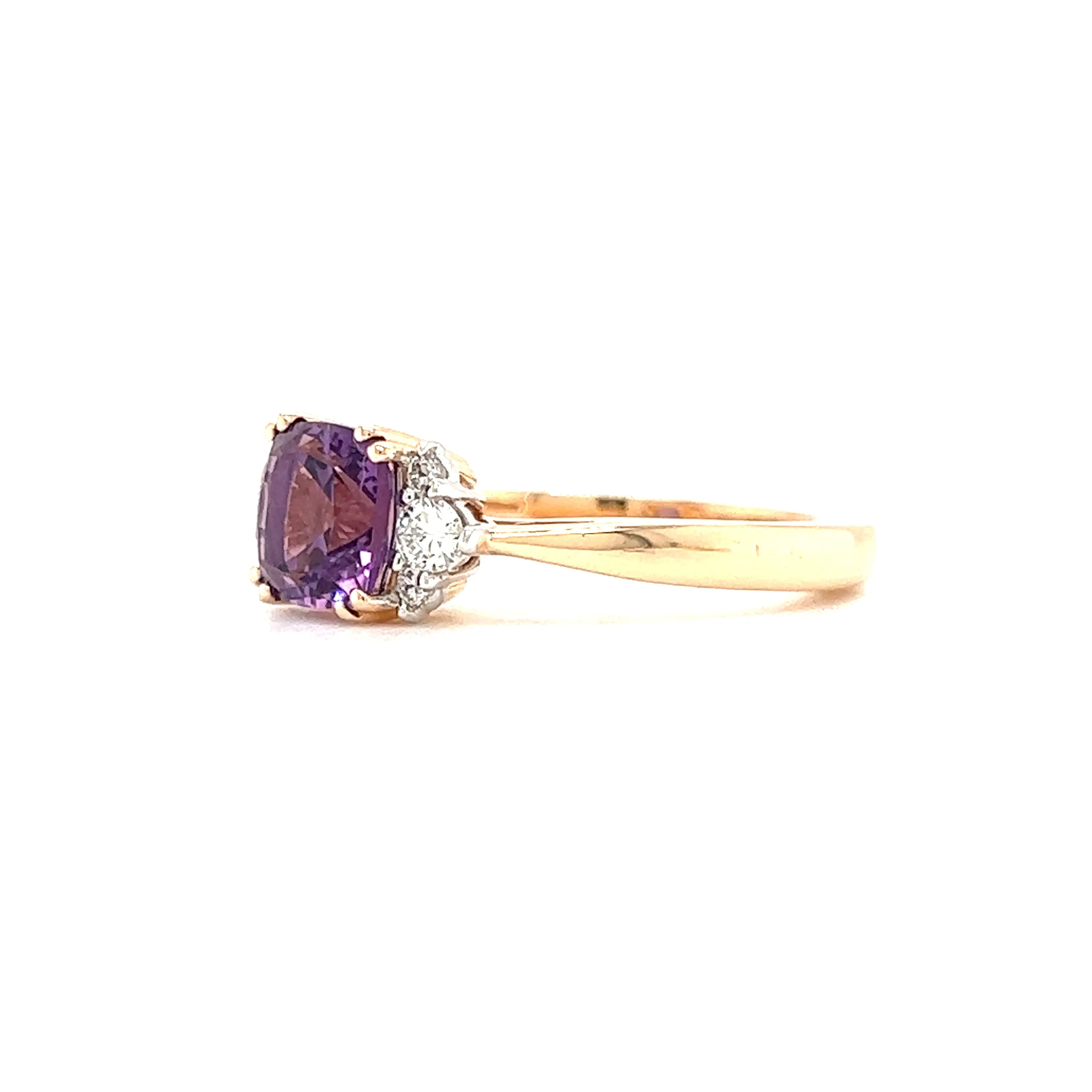 Cushion Amethyst Ring with Six Side Diamonds in 14K Rose Gold