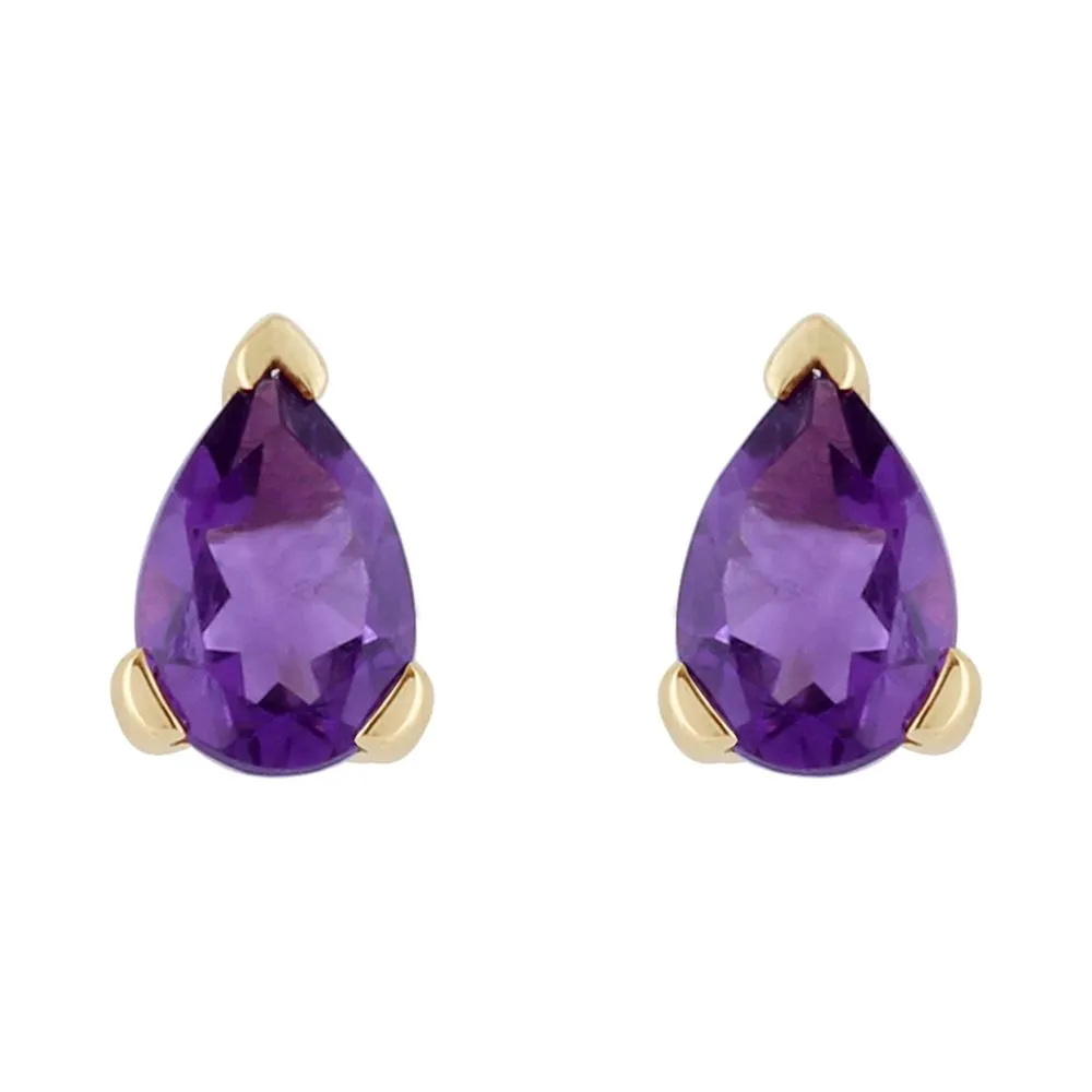 Damen 375 Gold 9 Karat Gelbgold Birne Amethyst Klassisch Klaue Satz Ohrstecker Lila 6.5x4mm