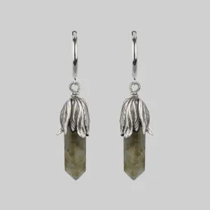 DEATH BLOOM. Labradorite Gemstone Hoop Earrings - Silver