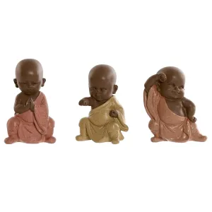 Decorative Figure Home ESPRIT Orange Coral Lime Resin Monk Oriental 8 x 5,5 x 12,7 cm (3 Units)