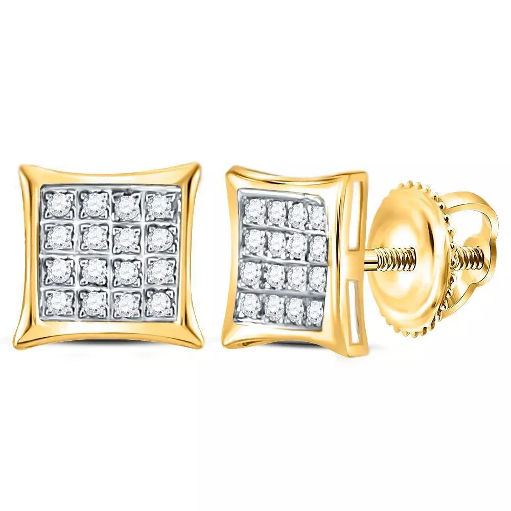 Diamond Stud Square Earrings 925 Sterling Silver Yellow tone Screw Back