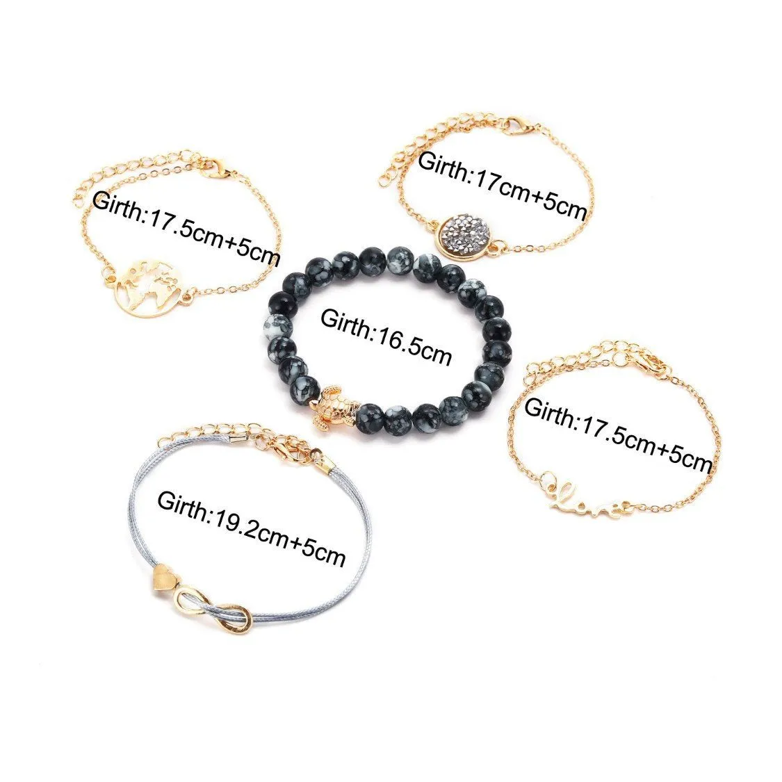 Druzy Peace & Love Around The World 5 Piece Bracelet