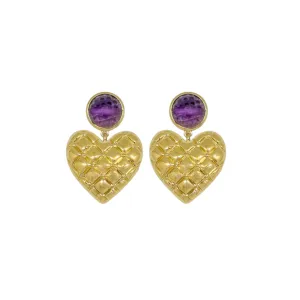 Elizabeth Amethyst & Quilted Gold Heart Earring