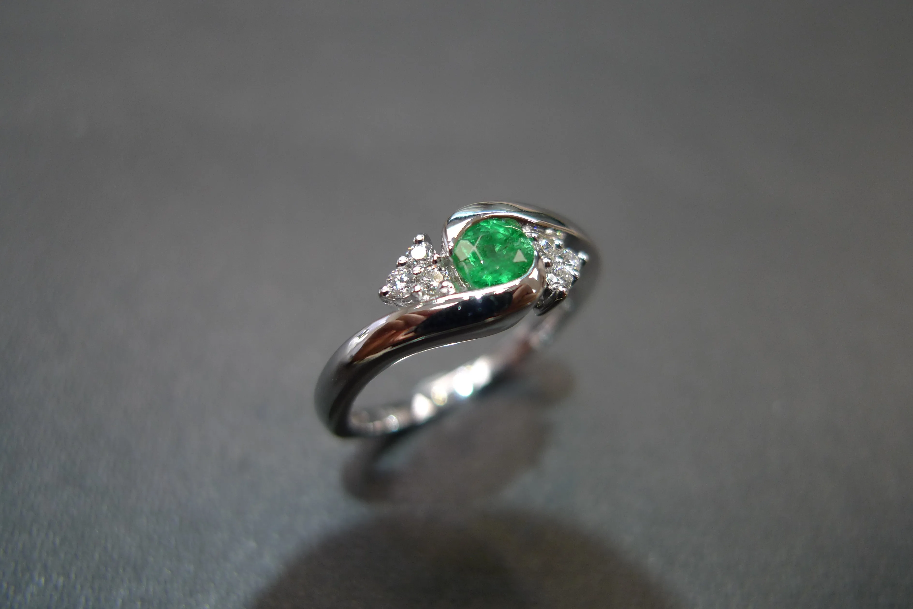 Emerald and Diamond Ring in White Gold