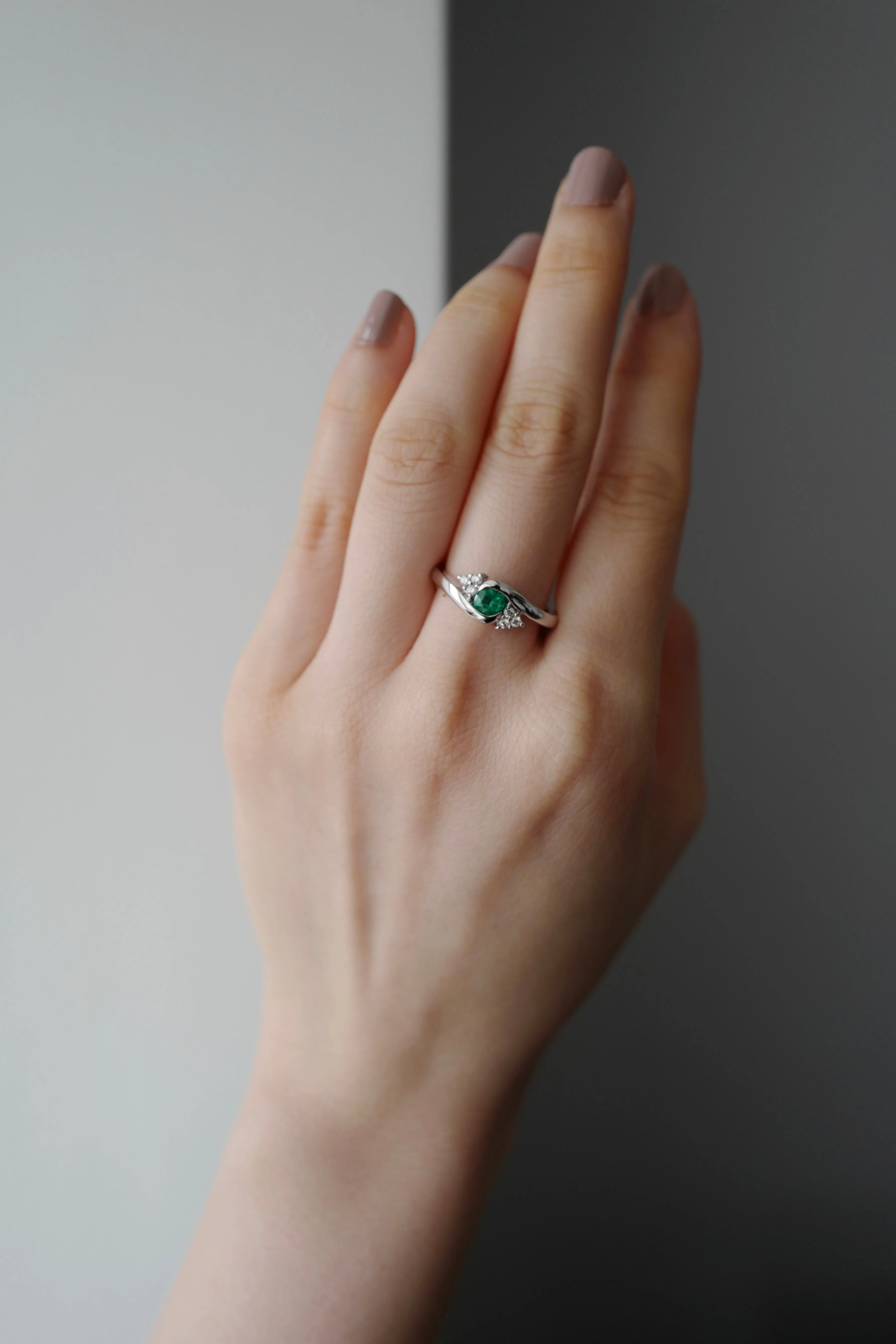 Emerald and Diamond Ring in White Gold