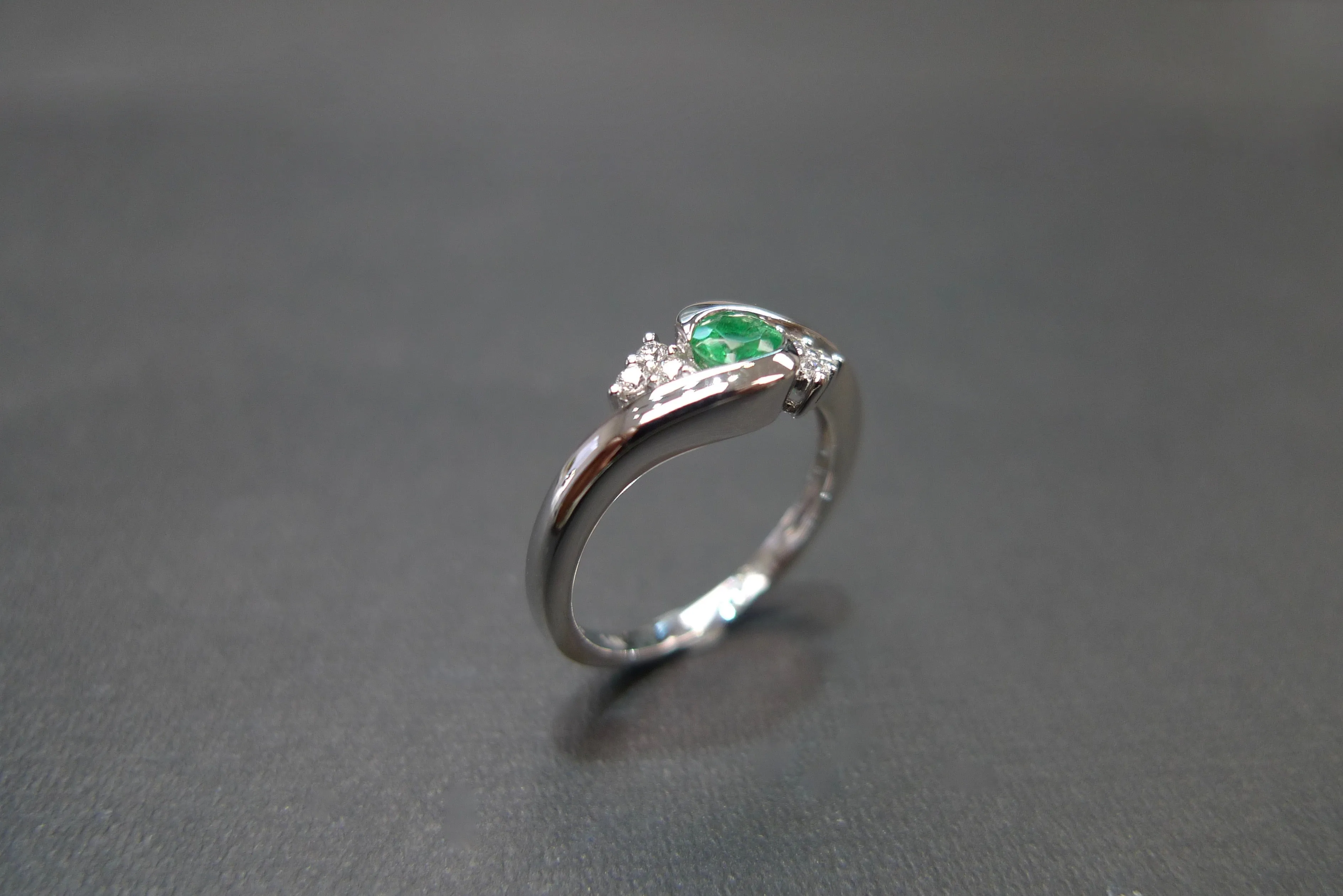 Emerald and Diamond Ring in White Gold