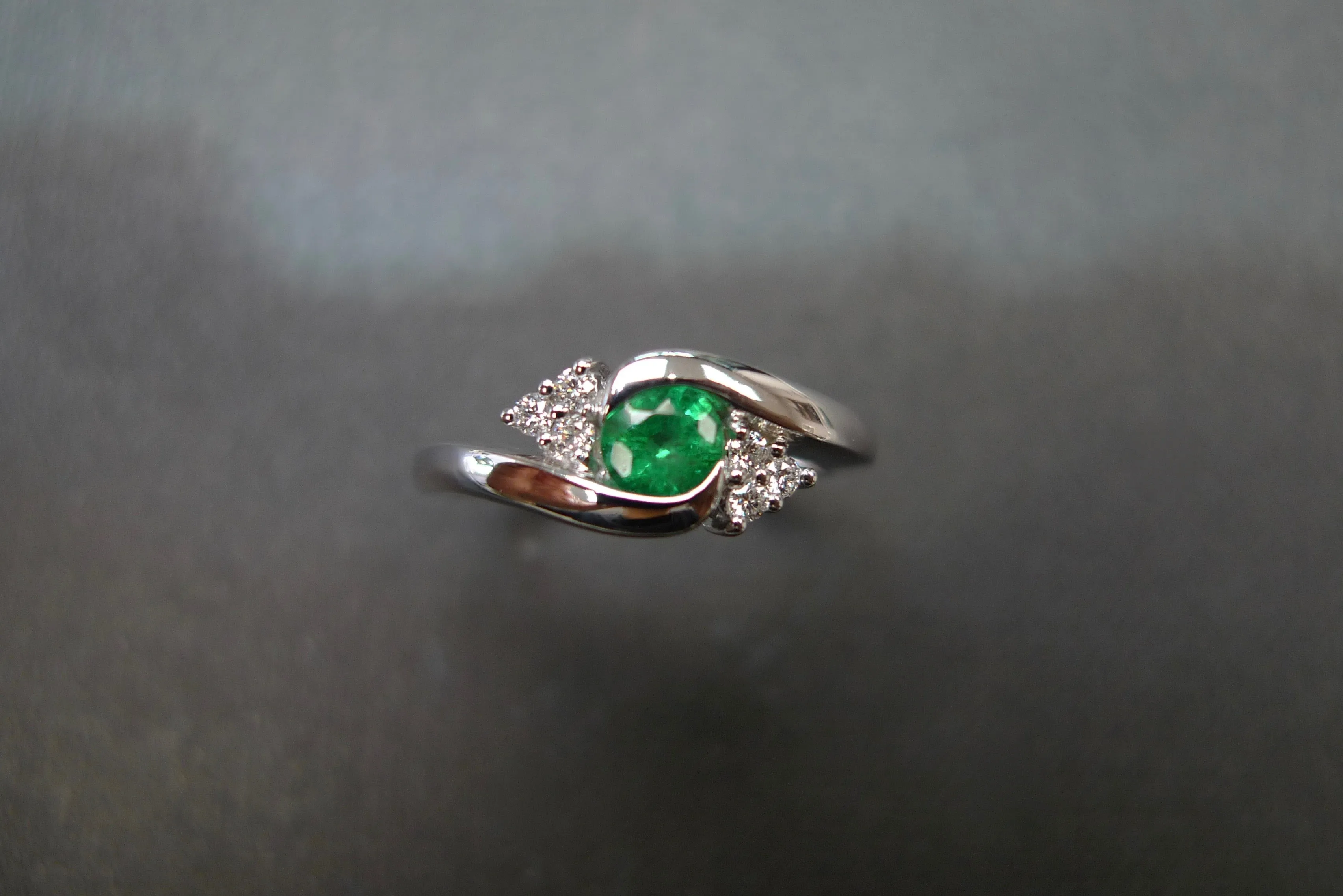 Emerald and Diamond Ring in White Gold