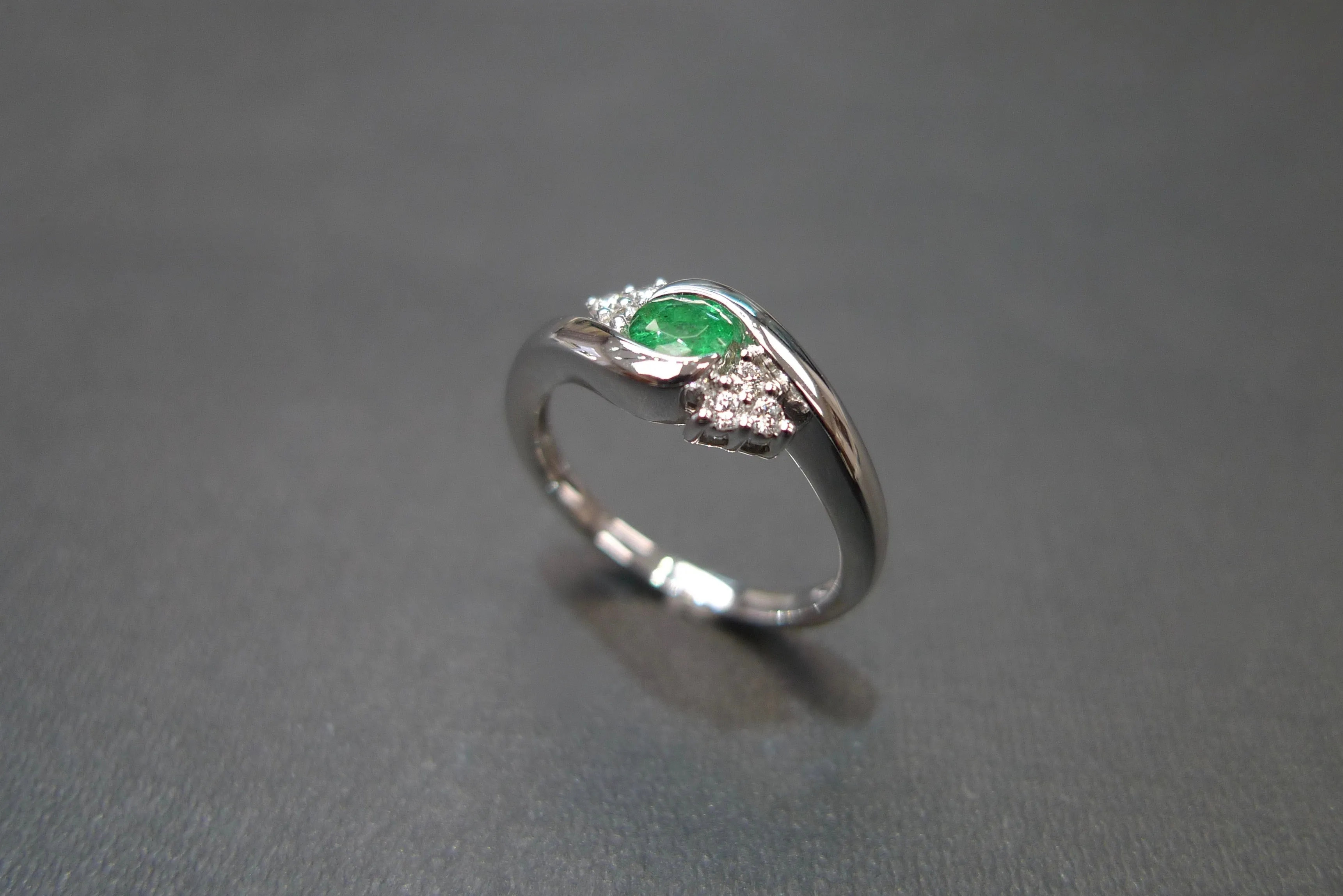 Emerald and Diamond Ring in White Gold