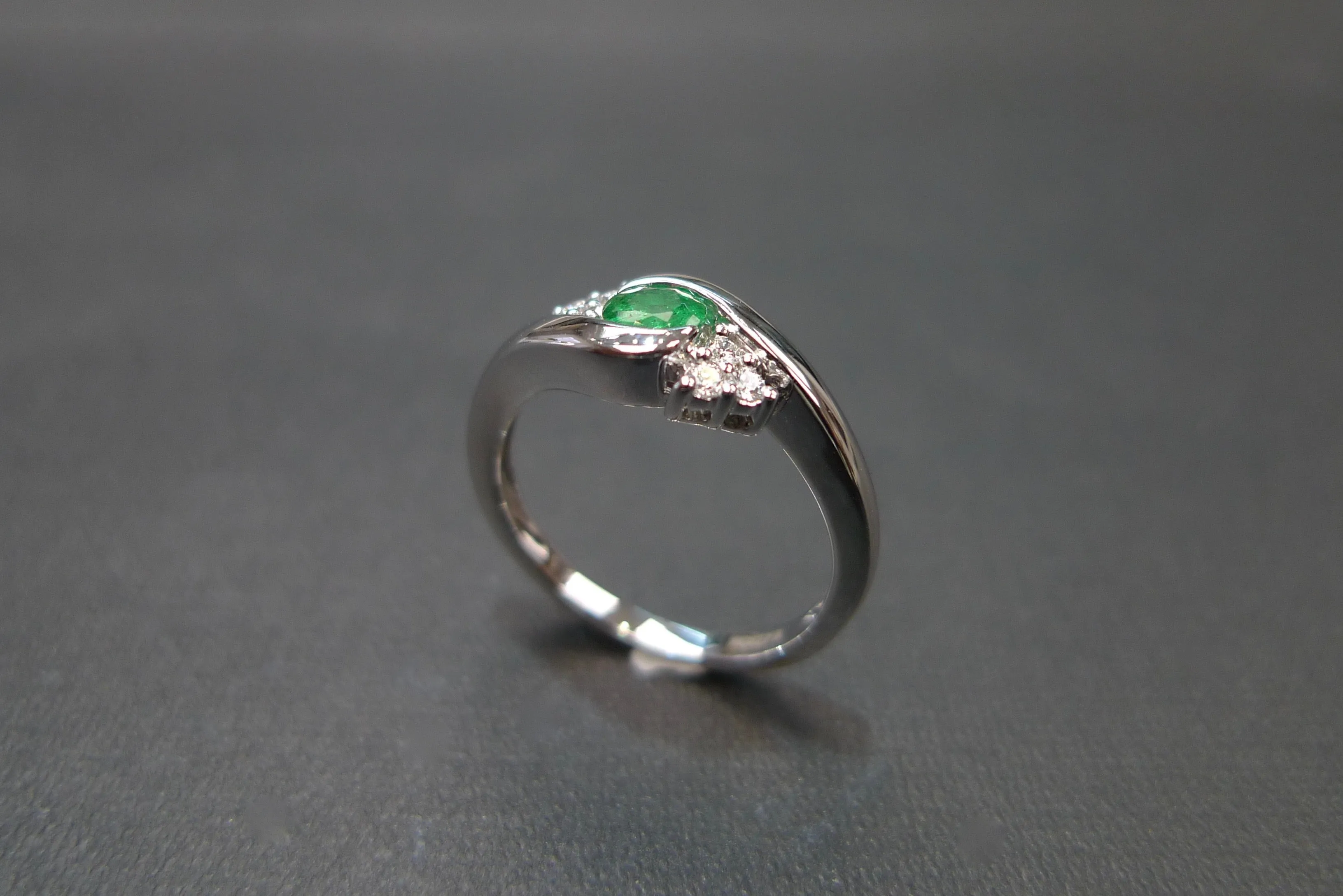 Emerald and Diamond Ring in White Gold