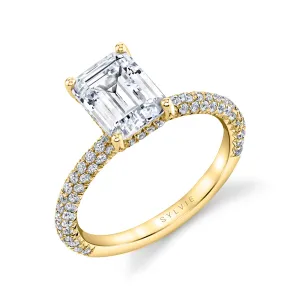 Emerald Cut Classic Pave Engagement Ring - Jayla 18k Gold Yellow