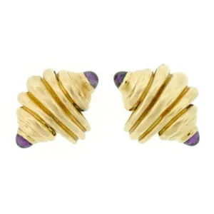 Estate 18kt Gold Amethyst Seashell Clip-On Earrings