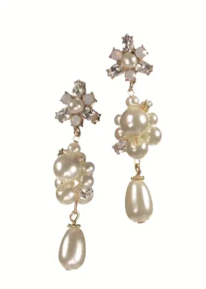 Fantasy Flower Drop - Faux Pearl/Clear Crystal Earrings by Hot Tomato