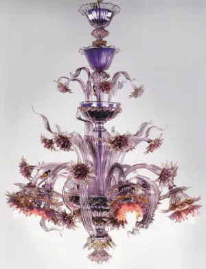 Floren Amethyst & Gold Murano Glass Floral Chandelier