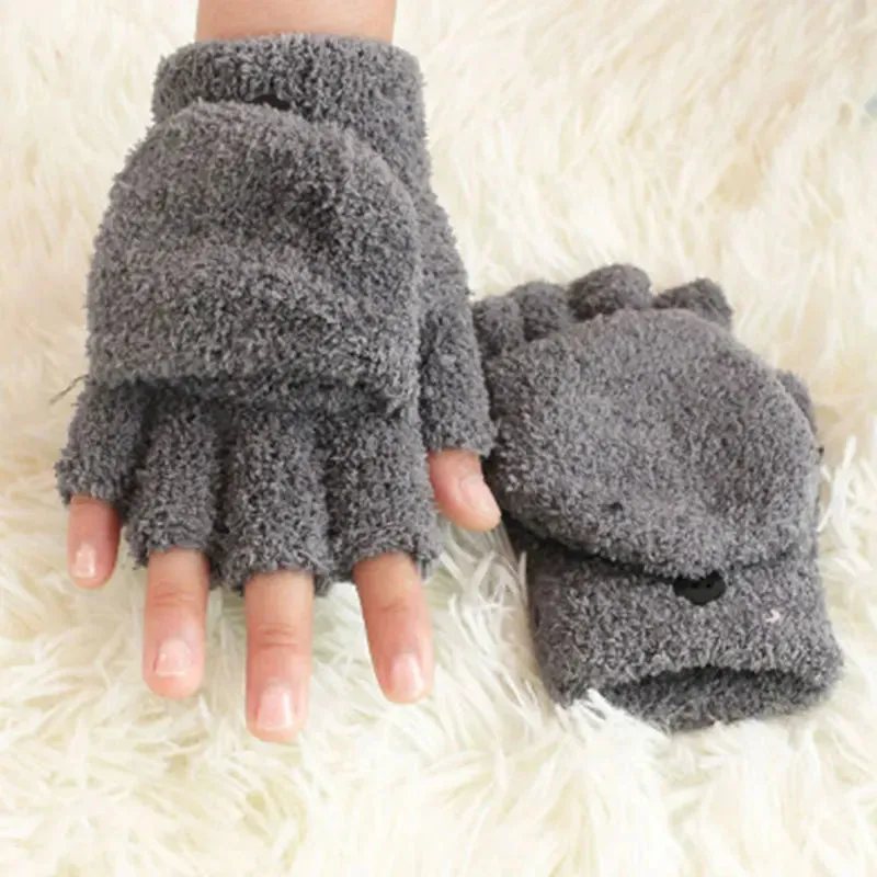 Fluffy Bear Cat Paw Claw Fingerless Winter Gloves - Korean Style Gift for Christmas