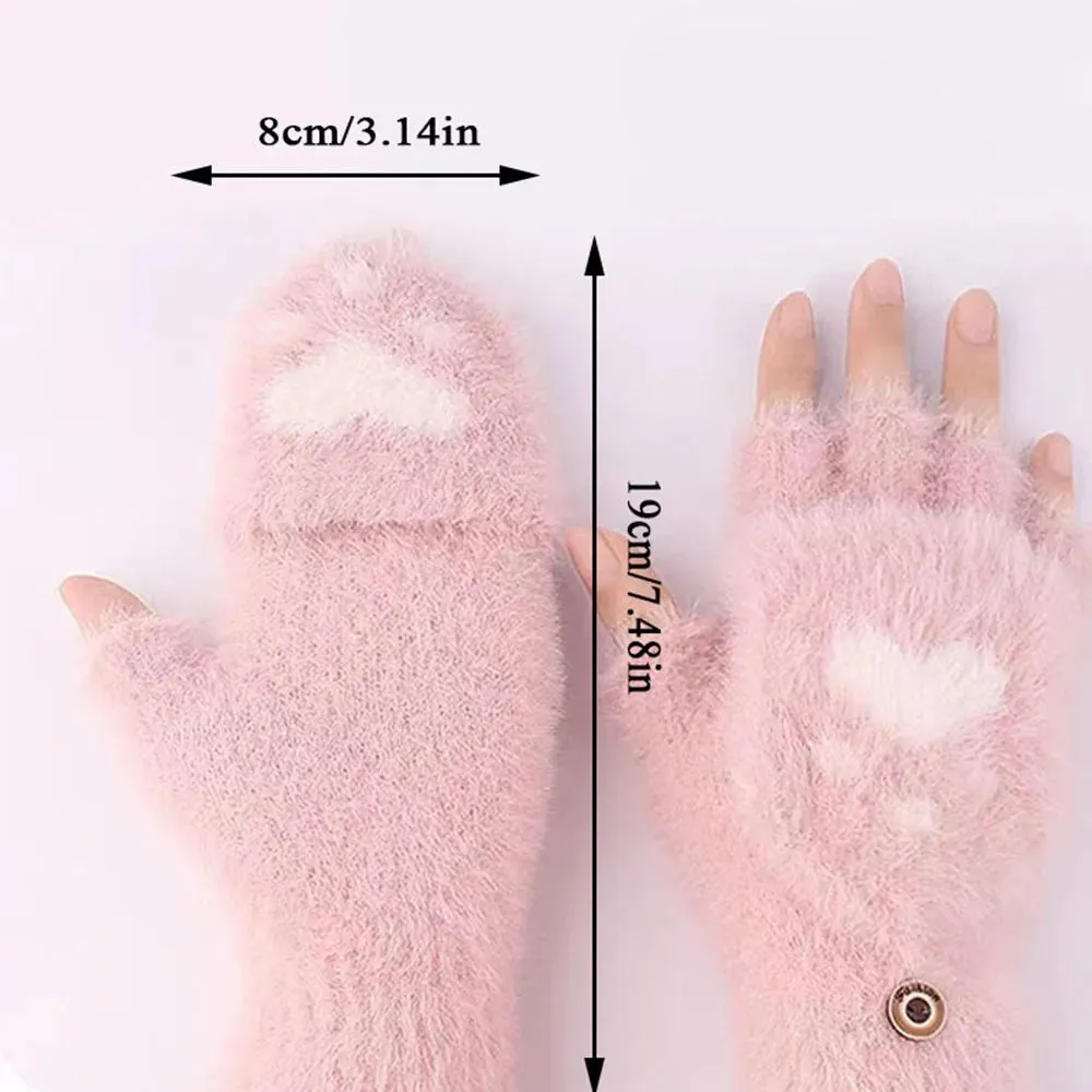 Fluffy Bear Cat Paw Claw Fingerless Winter Gloves - Korean Style Gift for Christmas