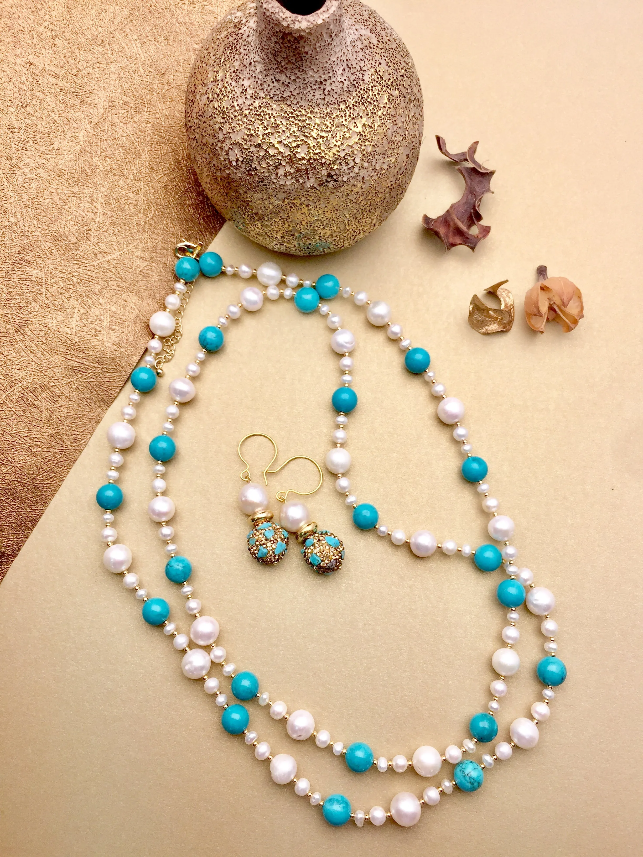 Freshwater Pearls With Turquoise Multi-way Necklace DN215