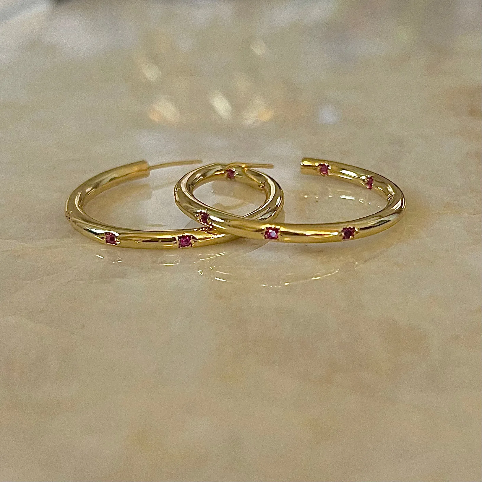 Gemstone Gold Hoops